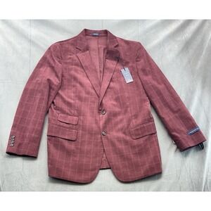 Stafford Mens 44 Regular Burgundy Check Sport Coat Blazer Classic Fit NEW